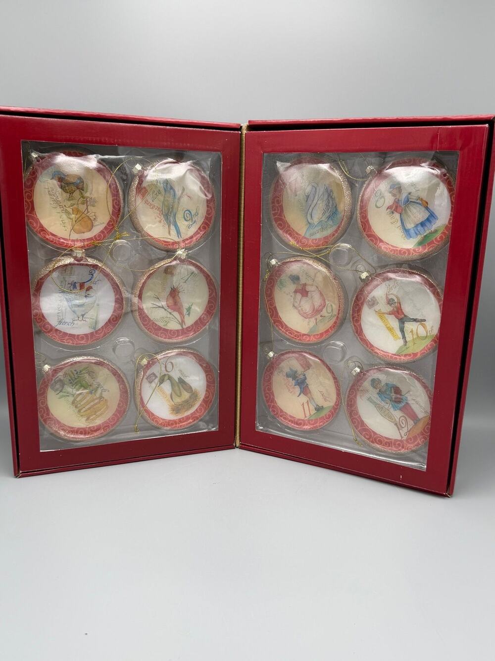 Vintage Pottery Barn 12 Days of Christmas Glass Ornament COMPLETE Boxed Set